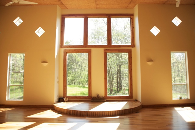 Beautiful yoga room surrounded by nature. 